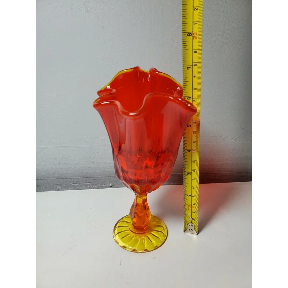 Vintage Fenton Glass Epic Petal Persimmon‎ Swung Stretch Vase/Compote/Bowl